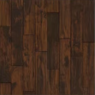 Dark brown hardwood flooring with random plank widths in staggered pattern