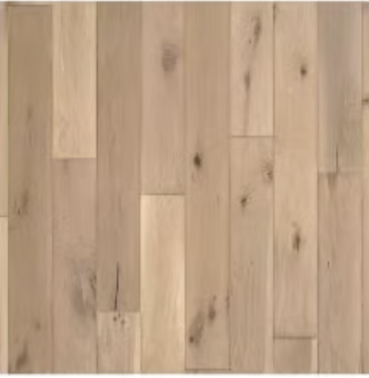 Hardwood flooring with light tan planks in random width pattern